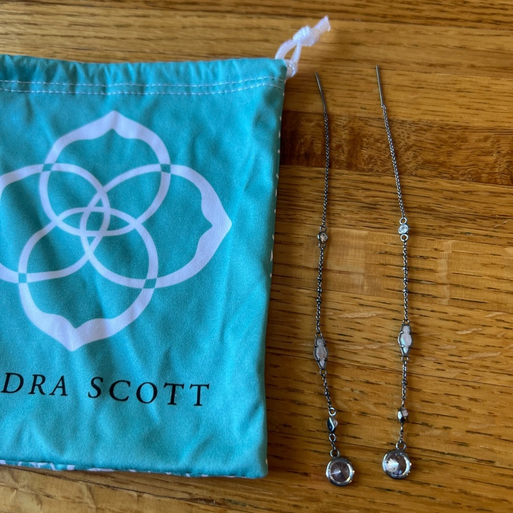 Kendra Scott Silver and Crystal Long Earrings - Picture 1 of 3